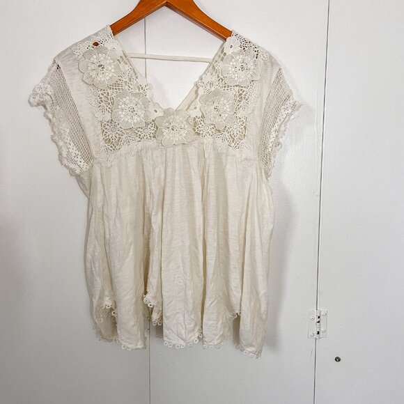 By Anthropologie V-Neck Lace Swing Top Coquette Dainty Crochet Lace, Size XS - Picture 3 of 10